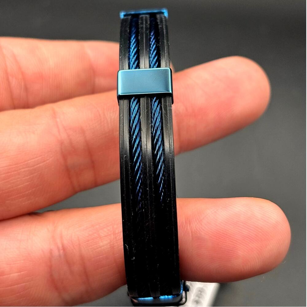 Blackjack BJB251BL Mens Blue Silicone Black Stainless Steel  Bangle ID Bracelet - Picture 4 of 17